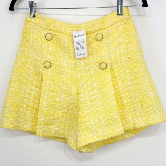 Versona MODERN Yellow White Tweed Sailor Button Wide Leg Shirts NEW - Picture 1 of 15